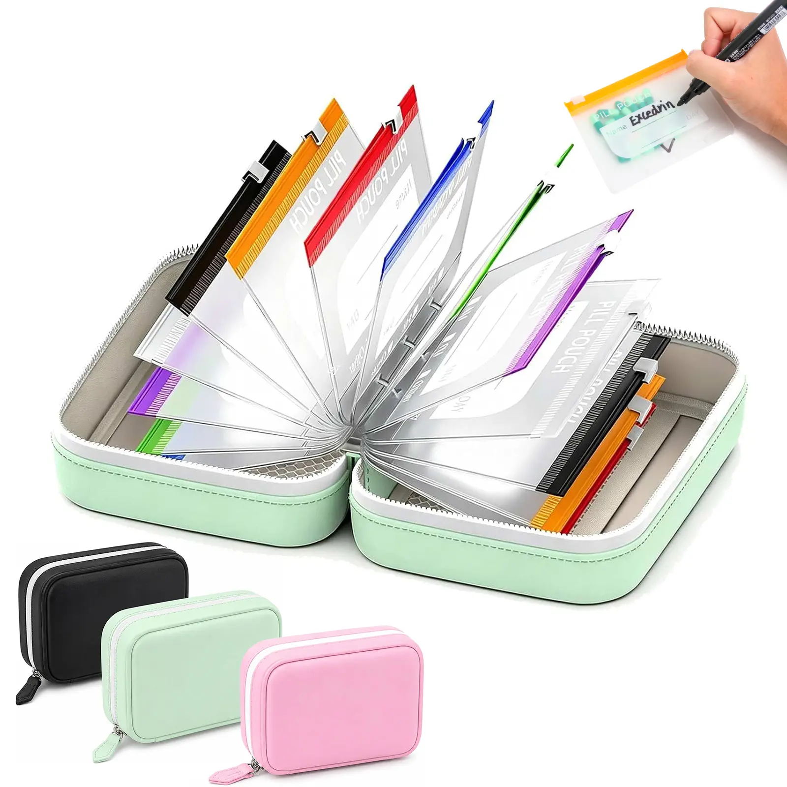 Waterproof Pill Pouch Set, 14pcs Bags Inside, A8 Waterproof Pill Organizer Set, 7 to 14 Days of Meds,Zippered Pill Storage for Fish Oils, Vitamins, Reusable Pocket Pharmacy with Color-Coded Labels dealsforyou, summerwins