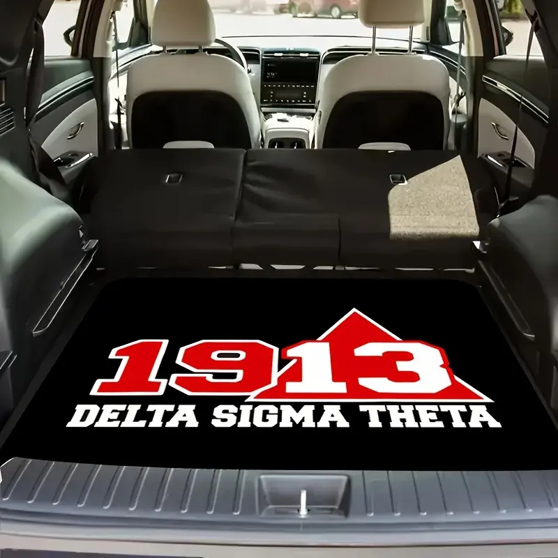 1pc Delta Sigma Theta 1913 AEO Pattern Trunk Mat - Non-Slip Polyester Lining, Suitable for Cars, Enhances Style And Protection, Vibrant Car Decoration | Easy to Clean Material, Car Trunk Mat, Car Mats, Car Accessories