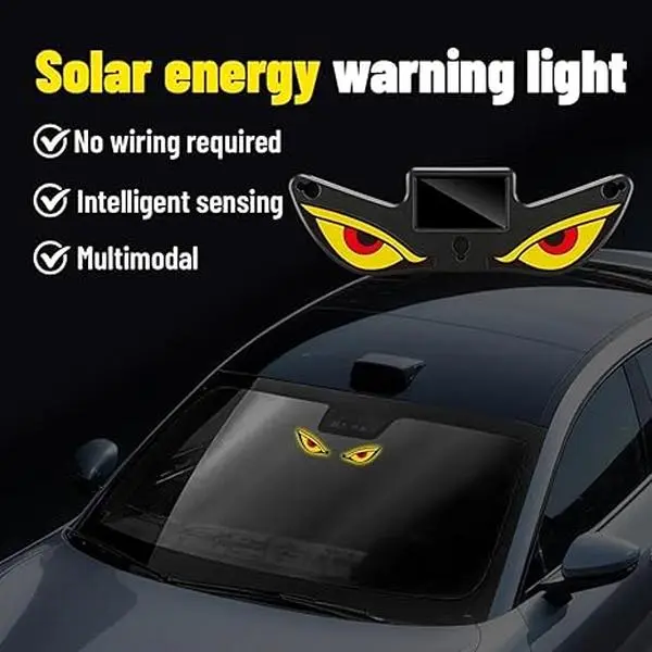 Solar Powered Devil Eye LED Car Window Light - No Drilling, Wireless Waterproof Animated Lamp with Flash & Breathing Modes, Windshield Interior Lighting for SUV Truck Car Accessories, Car Decor Gift, Universal Car Accessories