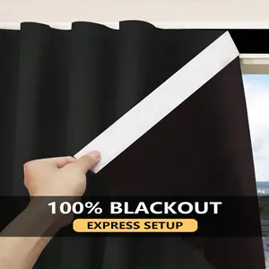 Modern Self-Adhesive 100% Blackout Curtain, 100% Light Blocking Drapes for Bedroom & Living Room, Korean Style Home Decor, Sun Protection, Blackout Window Cover