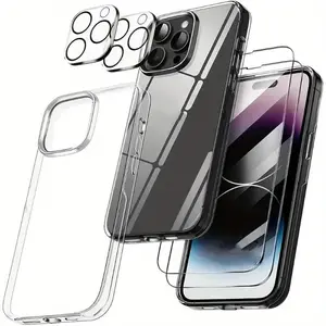 Clear Phone Case with 2 Screen Protector & 2 Camera Lens Protector, 5 Counts/set Cellphone Protective Cover, Phone Accessory Compatible With iPhone 11 12 13 14 15 Plus Pro Max iPhone 16 Series Smartphone Protection