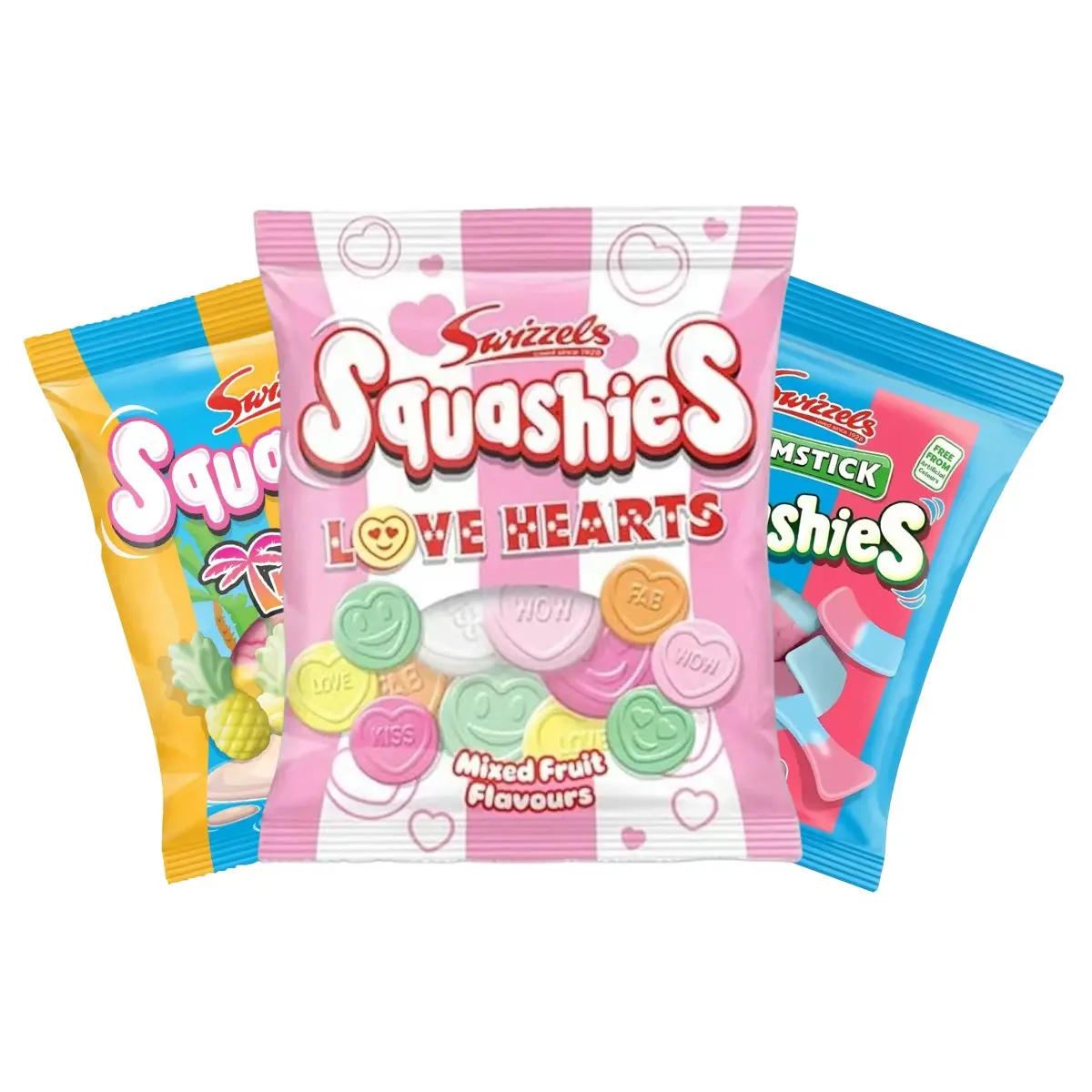 Swizzles Squashies Drumstick Candy 3 Pack Bundle - Strawberry Topical & Bubblegum Flavor Candies - 120g Each - Imported from the UK Snack