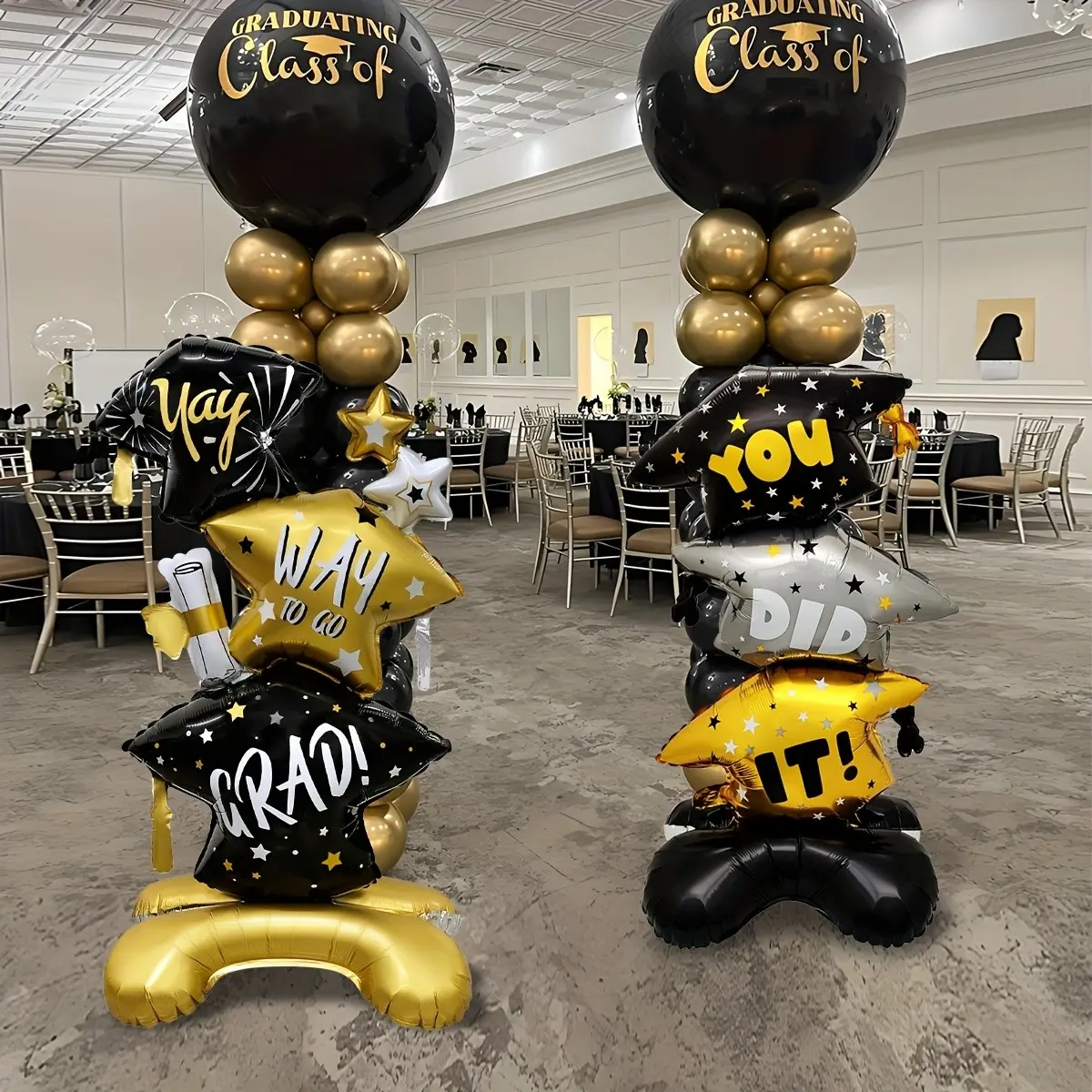 2pcs Standable Giant Graduation Cap Foil Balloons | Doctorate Hat Shaped Party Decor for College Commencement | Self-Standing Photo Backdrop Accent for Adult Grads | US Congratulations Celebration Ready