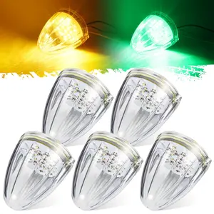 Partsam Cab Light 5Pcs 21 LED Dual Color Chrome Torpedo Marker Roof Running Top Light for Heavy Duty International Truck Kenworth Peterbilt Freightliner Mack Amber Green
