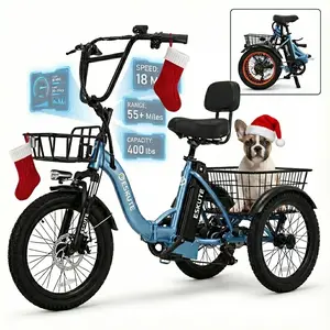 ESKUTE Trike Electric Bike 1200W Brushless Motor 18X3.0 Fat Tire 499Wh Battery Step-Thru 3 Wheel Ebike for Adults Up to 55 Miles 18MPH+ Tricycle with Basket and Foldable Frame moon  cool  tk basketball  gear