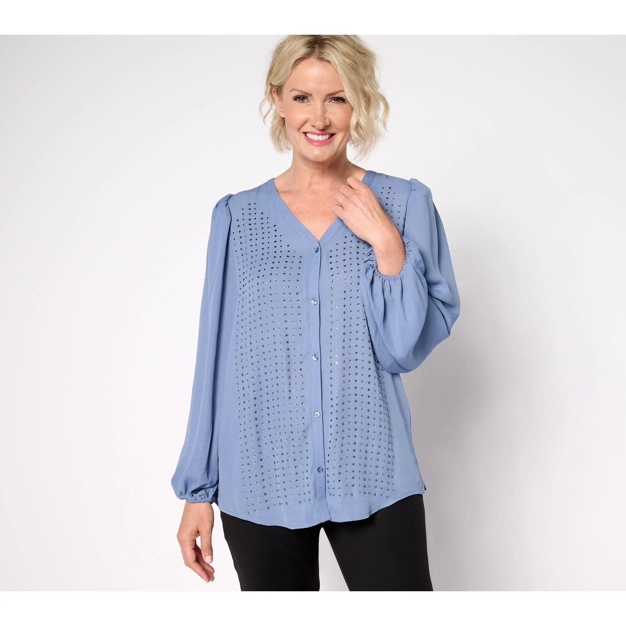 Dennis Basso Double Georgette Blouse with Embellishment