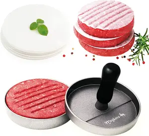 Burger Press 100 Patty Papers Set | Non-Stick Hamburger Press Patty Maker Mold with Free Wax Paper Sheets | Meat Beef Cheese Veggie Burger Maker for Grill Griddle BBQ Barbecue | BPA Free