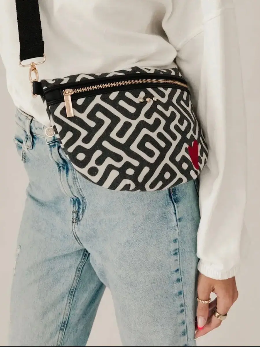 The Colby Canvas Printed Bum Bag Black/Cream Geometric