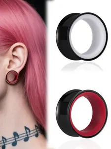 Vanku 2pcs Dual Color Heart Ear Tunnels Ear Gauges | Anti-Allergy Stainless Steel | Daily & Party Wear