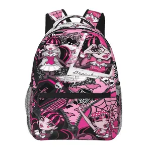 Monster High backpack with large capacity — Monster High laptop backpack for daily commuting, business, hiking, casual cartoon style; travel daypack/school bag for kids, women, men, and gift giving