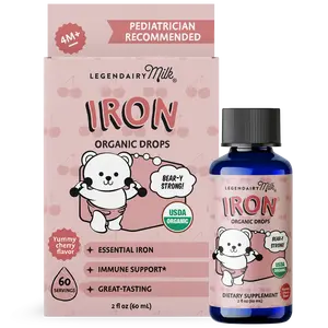 Organic Liquid Iron Supplements - Baby and Toddler - Legendairy Milk - Sugar Free - Ages 4 Months to 3 Years - Cherry Flavor - 60 Servings
