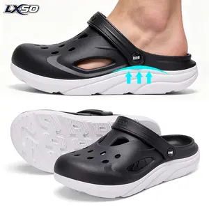 Lxso Men's Outdoor Summer Clogs Arch Support Thick Sole Non-Slip Odor-Resistant Beach Sandals Comfort for Flat Feet & Plantar Fasciitis Soft Non Slip Black Walking Shoes Footwear Flipflop