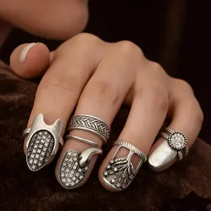4-Piece Bohemian Vintage Nail Rings Set With Adjustable Open Design, Retro Finger Accessories for Daily Wear, Parties and Festivals
