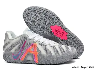 Gray and White Low-Top Basketball Sneakers with Gradient Graffiti Overlay and ZoomX Cushioning
