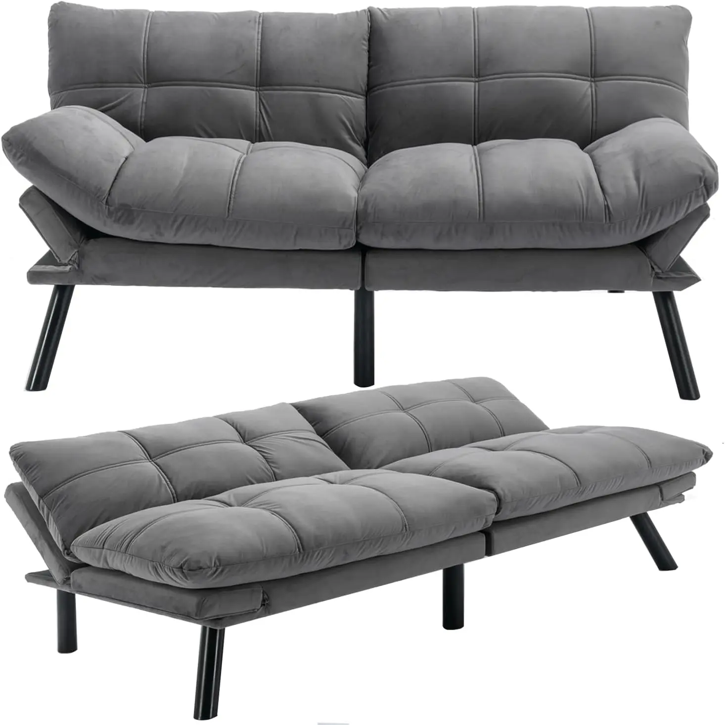 Convertible Memory Foam Futon Couch Bed, Leather Futon Sofa Bed, Folding Modern Sleeper Sofa with Quick Adjustable Armrest and Backrest for Studio Apartment/Home Office/Small Space velvet couch sectional soft couch sleeperchair bed