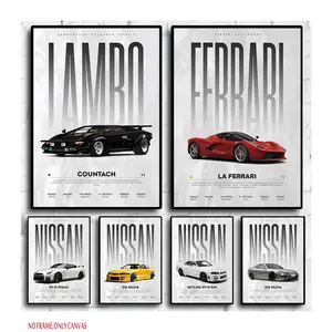 1 piece, Classic Cars S14, F430, SF90 GTS, AMG GT, R34, F40 Poster, Canvas Art, Wall Art, Home Decor, Living Room Decor, 2D Flat, Frameless, High-Quality Print, Unframed Wall Art