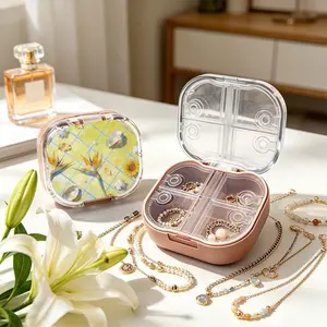 Bird Of Paradise & Shell Shadow Mini Portable Double Layer Jewelry Box, Small Necklace Bracelet Organizer, Anti-tangle & Anti-oxidation, Multi-compartment, Compact Light Luxury Jewelry Storage Case