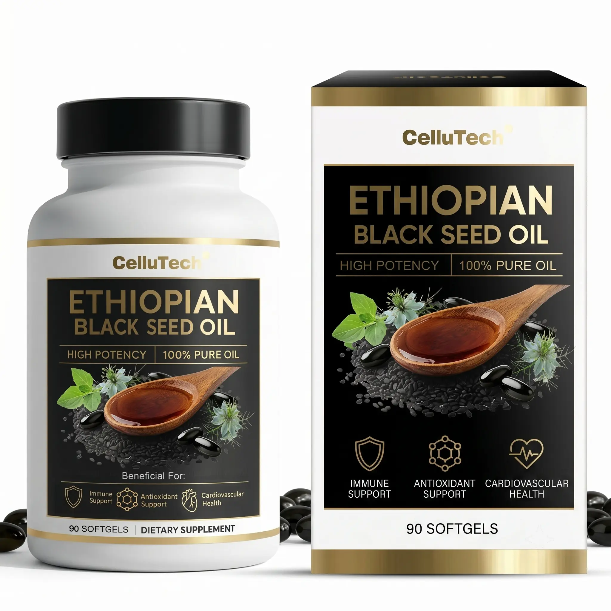 Ethiopian Black Seed Oil Softgels – High Potency Immune, Antioxidant & Cardiovascular Support Supplement – Rich in Thymoquinone (TQ) for Daily Wellness – Dietary Supplement for Vitality – 90 Softgels