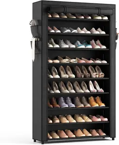 Shoe Rack with Covers - 10 Tiers Tall Shoe Rack Organizer Large Capacity Shoe Shelf Storage 40 Pairs Space Saving Vertical Shoe Storage Organizer for Closet, Entryway, Dorm, Bedroom Waterproof Adjustable Standing