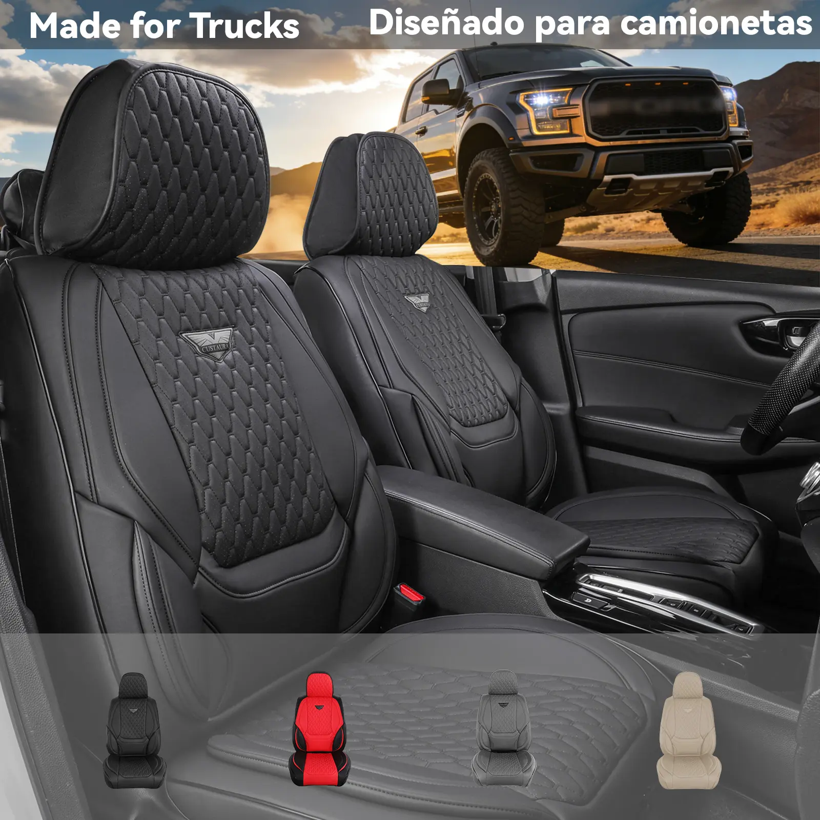 EKR Semi-Custom Deluxe Pickup Truck 5-Seat Car Seat Covers  Universal Fit Fits 80% Vehicles Waterproof Wear-Resistant Full Coverage Auto Seat Protectors Interior Upgrade for Tacoma Tundra Ford F150 Chevrolet Ram GMC 2-Year Warranty fathersdaygift