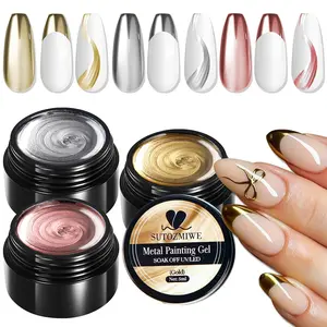 Chrome Gel Nail Polish Set, 3D Metallic Gel Nail Polish, Gold Silver Rose Metal Painting Gels Reflective Mirror Effect Glossy Shine Nail Glue Soak Off Curing Need Home Salon DIY Manicure