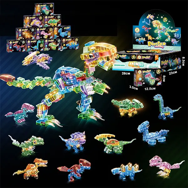 24Pcs Transparent Dinosaur & Animal Small-Particle Assembly Building Blocks, Lego-Compatible Children's Assembled Toys for Imaginative Play