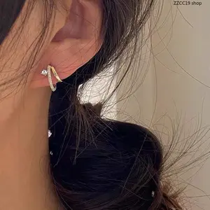 Minimalist Dainty Double Hoop Earrings - Gold Silver Sparkling Cross Stud Earrings for Women