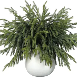 12 Pcs Real Touch Norfolk Pine Branches 18" Artificial Christmas Green Plants for Vase DIY Crafts Garland Wreath Xmas Decorative Home Decor Long-lasting Faux Greenery