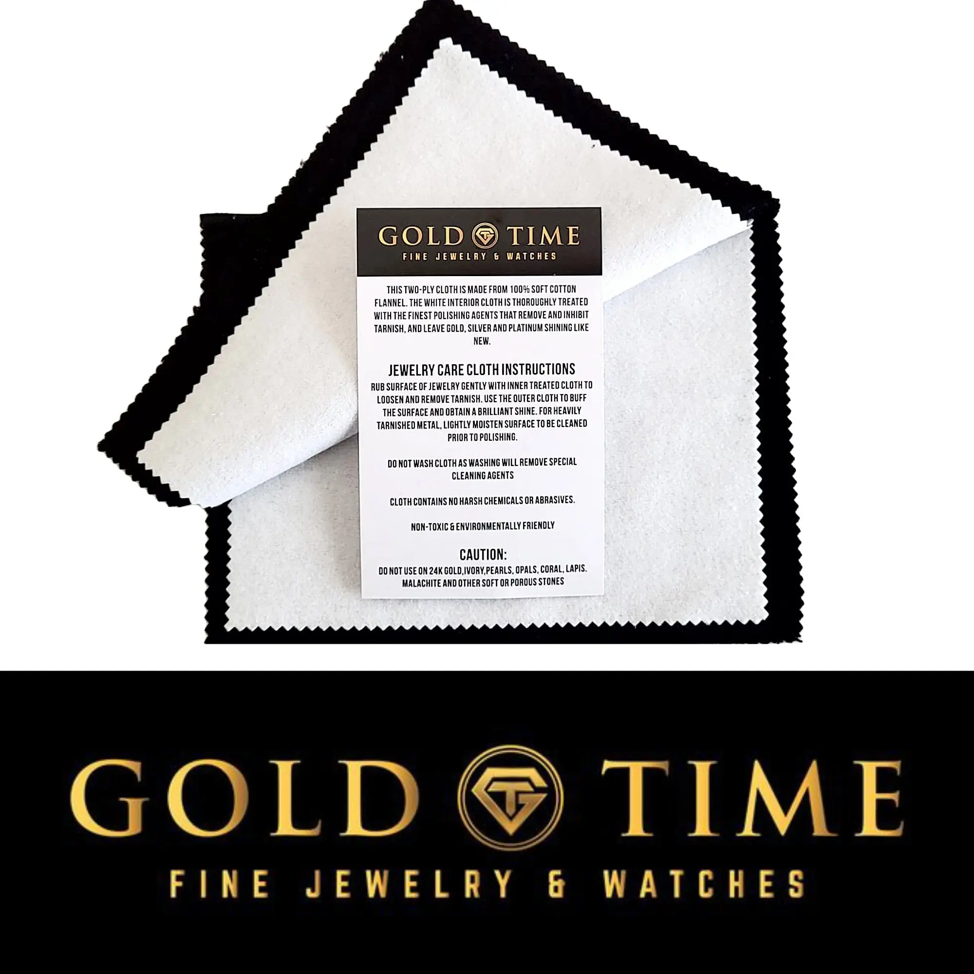 Gold Time Premium Cotton Cleaning Cloth - Large, Reusable Cloth, 2-Step Versatile Cleaning Tool, Travel-Friendly Cleaning Supply for Gold, Silver, Platinum, Diamonds, Cotton Cleaning Cloths