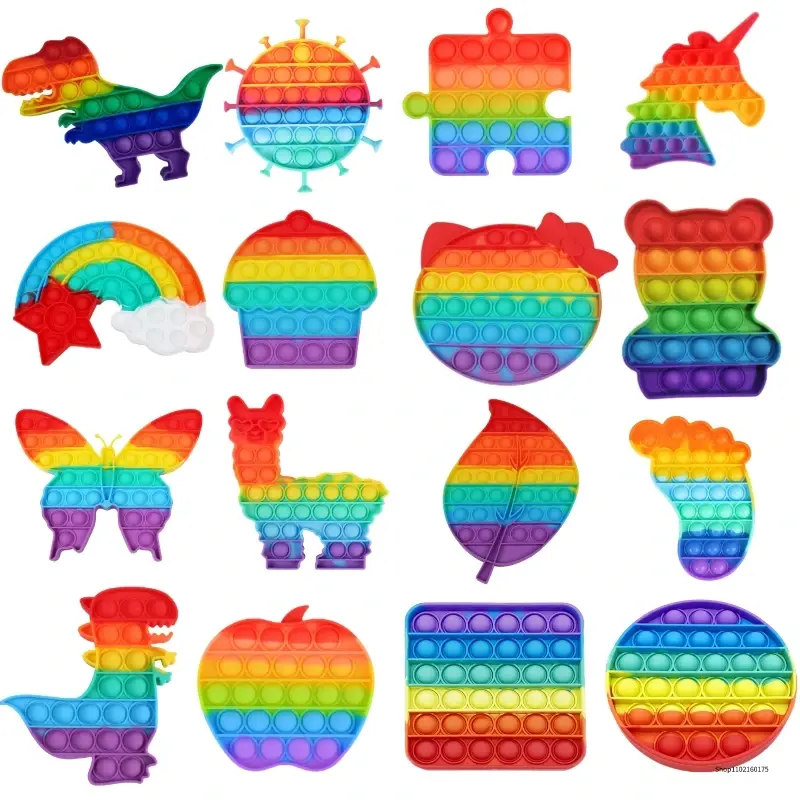 Sensory Toys Rainbow Dinosaur Fidget Toys Children Push Its Kawaii Autism Needs Squishy Stress Reliever Toys Aнтистресс sticker quick game pop  its fast  push  game simple dimple popit squish