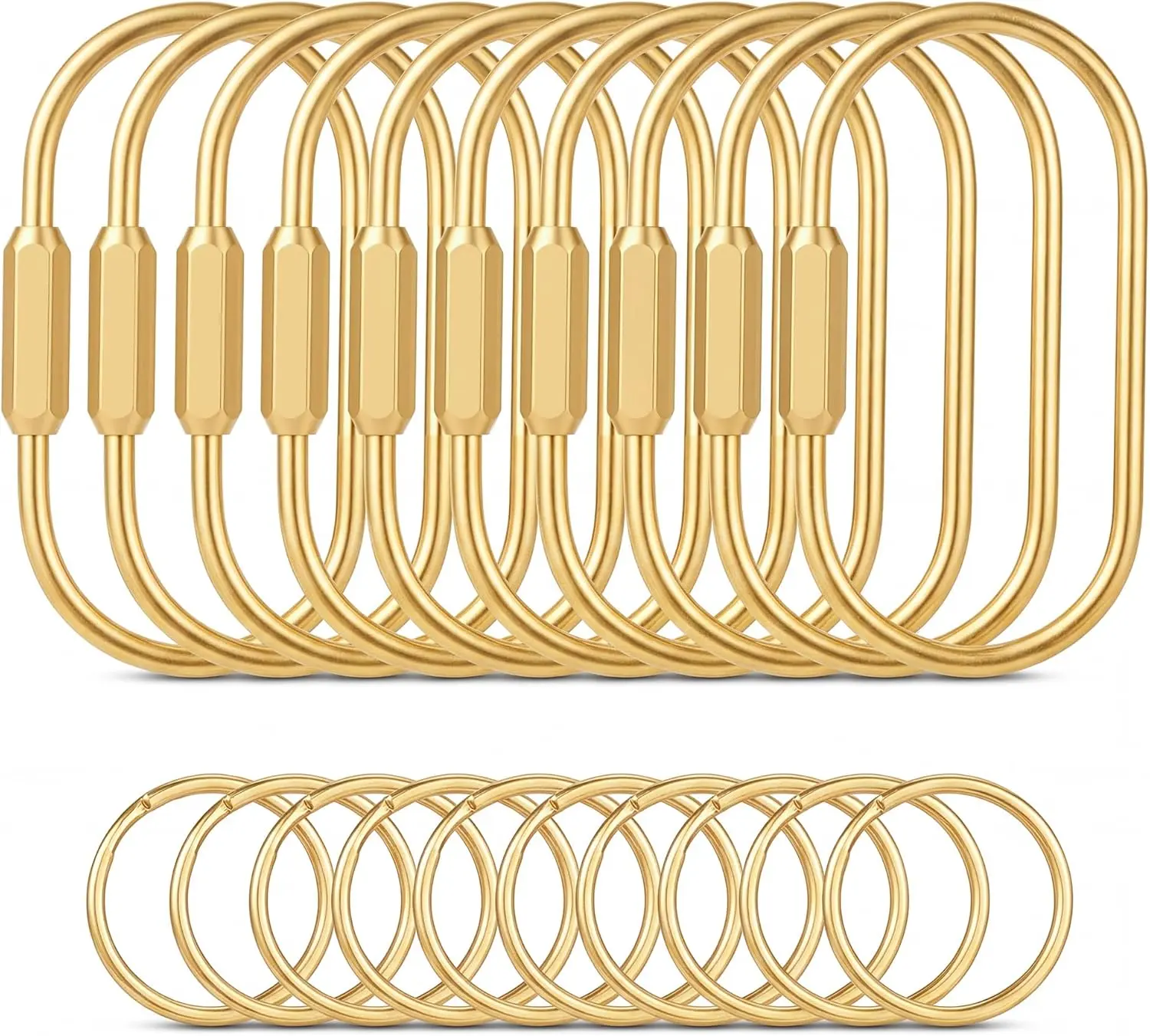 Gold Brass Key Rings, 10 Pack Keychain with 10 Flat Rings Carabiner Clip, Screw Lock Keys Organizer, Purse Bag Accessories Charms Holder for Handbags, Doll, Car Keys - Medium SizeGift.