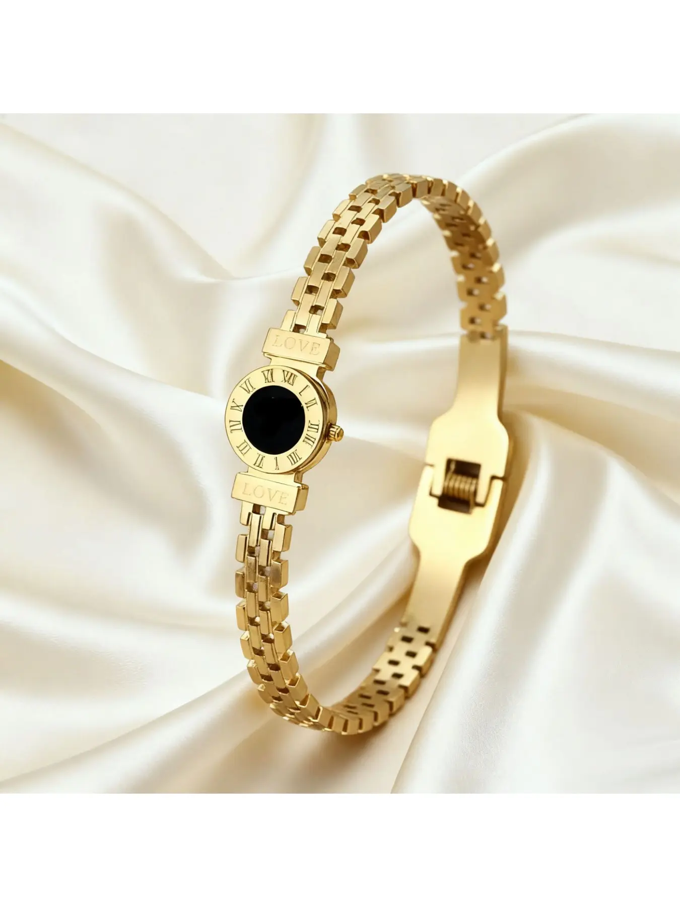 2026 New LOVE Gold Watch Bangle Jewelry, Roman Numeral Dial, Stackable Essential, Adjustable Link Bracelet