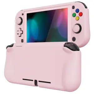 PlayVital ZealProtect Protective Case for Nintendo Switch Lite, Hard Shell Grip Cover for Nintendo Switch Lite with Screen Protector & Thumb Grip Caps & Button Caps - Peach Blossom Pink Gaming Accessories