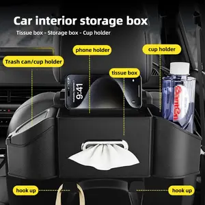 Car seat back storage box with hooks, car tissue box holder, hanging storage organizer for car seat back, multi-functional car cup holder - Car accessories