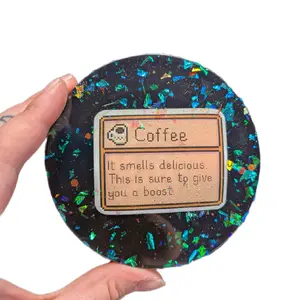 Stardew Valley Handmade Resin Art Piece with Glitter Background and coffee design Coaster decor home decoration