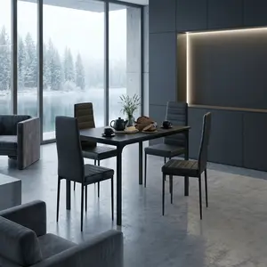 - 5 Piece Dining Table Set for 4, Black Modern Rectangular Dining Set with Solid Wood Table & 4 PU Leather Upholstered Chairs, Space-Saving, Sturdy Steel Frame, for Small Space, Apartment, Kitchen, Dining Room, Living Room