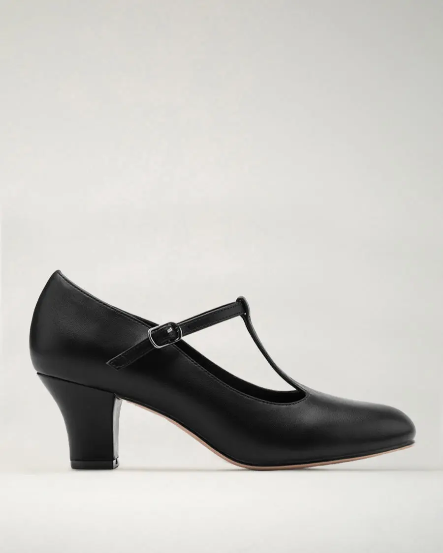 Women's T-Strap Character Dance Shoes, 2.5" Heel Strap High Heel Pumps, Ballroom Dance Shoes with Buckle & Shock Absorption, Cushioned, Dancing, Leather, Adjustable Strap
