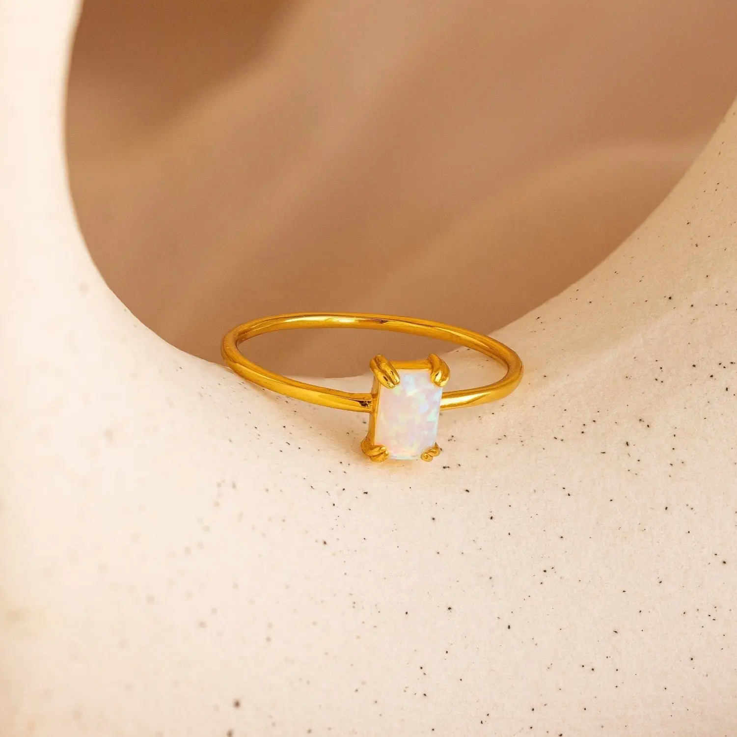 Opal Emerald Ring by Caitlyn Minimalist - Vintage-Style Gemstone Ring - Engagement Ring - Dainty Opal Jewelry - Gift for Her