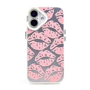 Vintage   Phone for iPhone 16 15 14 13 Pro Max,Red Lip Print Pattern Phone Case, Anti-drop Shockproof Phone Protective Case,Decorative Phone Protector Cover,Casing.IPhone 16 plus cases/15 promax case