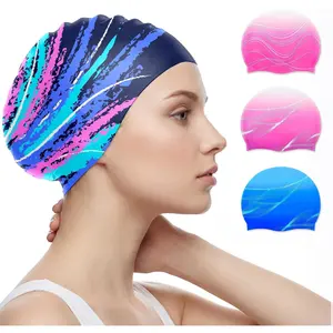 Swim Cap for Women Adult, Silicone Swimming Cap for Long Hair, Waterproof Swim Hats to Keep Hair Dry