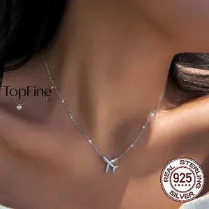 925 Sterling Silvery Cubic Zirconia Airplane Pendant Necklace for Women , Best Gifts for Stewardess Flight Attendants Pilots Airplane Jewelry Gifts