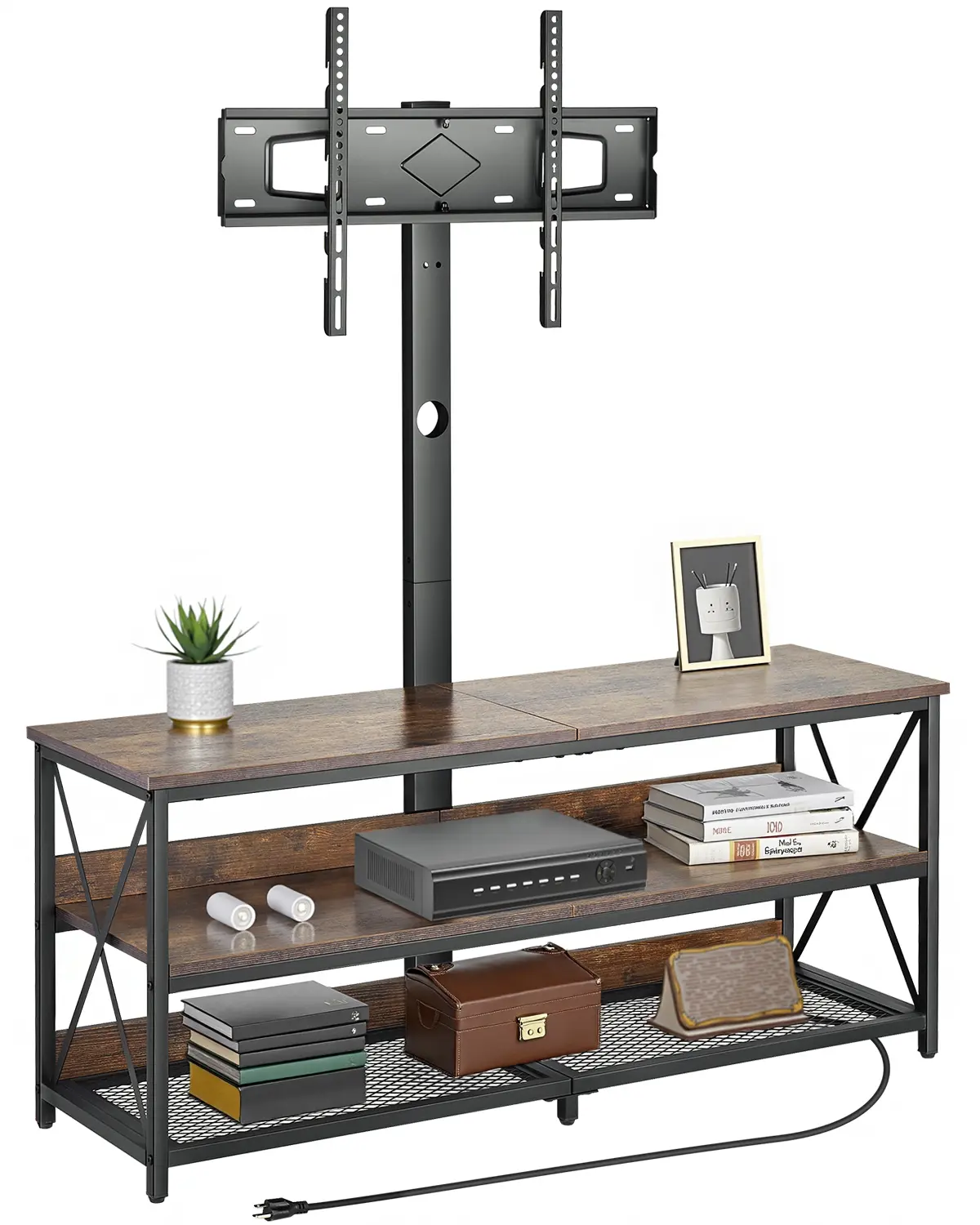 【SummerFinds】VEVOR 48 in Freestanding TV Stand with Mount & 34° Tilt Control, Fits Up to 75 in Displays, Charging Station with 6.6 ft/2 m Power Cord, Height-Adjustable 3-Tier Open Storage TV Shelf, Indoor Living Room Furniture - Assembly Required