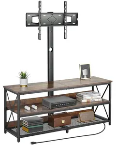 【Summervibes】VEVOR 48" TV Stand with Mount for up to 75 in TVs, Entertainment Center with Power Outlet, Height Adjustable TV Console with Mount with 3 Tiers Open Storage Cabinets for Bedroom, Living Room, Browm