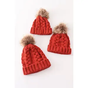 Caramel pompom  cable beanie