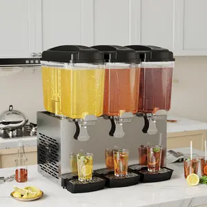 Commercial Cold Drink Dispenser, 54L Total Capacity with Three 18L Tanks, Stainless Steel Construction, 380W High-Efficiency Compressor Cooling & Adjustable Thermostat, Perfect for Juice, Iced Tea in Restaurants, Bars and Parties