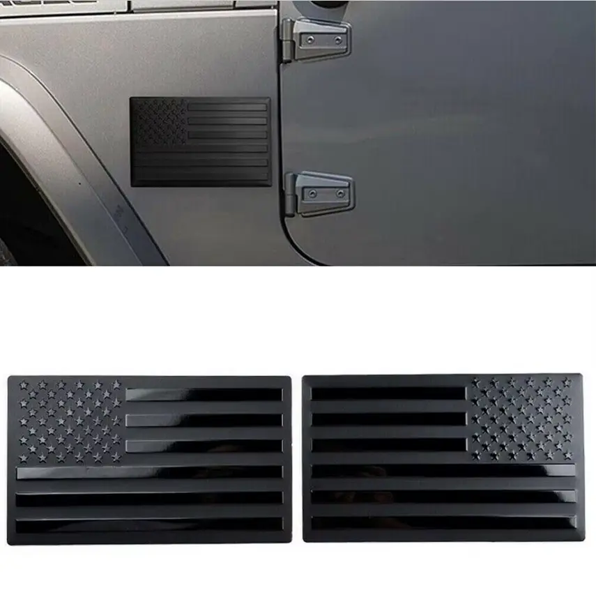 1Pair Matte Black Embossed 3D Metal American Flag Emblem Decal, Car Truck Decal, Vehicle Exterior Decoration for Car Bumpers