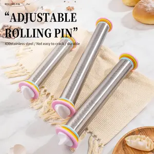 11/14/17 Inch Adjustable 430 Stainless Steel Rolling Pin for Baking, Perfect Dough Thickness with Measurement Scale, Essential Kitchen Tool, Baking Tools, Baking Utensils