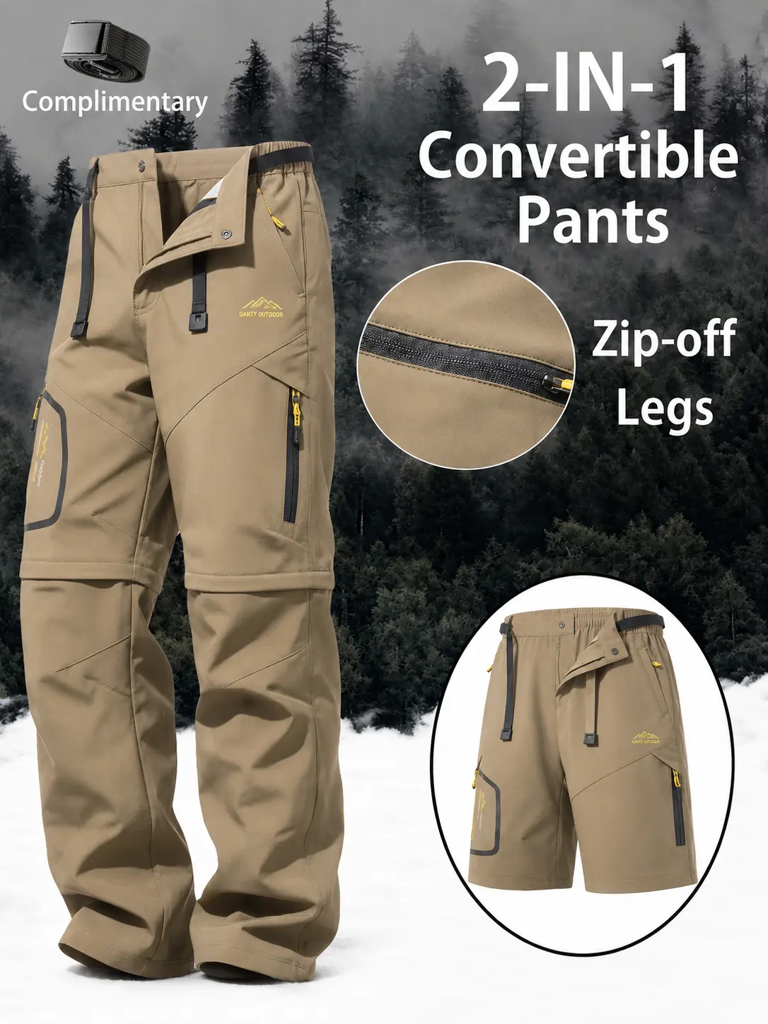 Men's 2-in-1 Convertible Hiking Pants with Zip-Off Legs, Durable Outdoor Training Cargo Pants, Multi-Pocket Tactical Trekking Trousers for Camping, Travel, Fishing, Work, Adventure, Casual Streetwear, Sports, Hiking, Daily Wear and All-Season Outdoor Gear