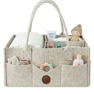 Baby Diaper Caddy, Nursery Storage Bin & Car Organizer with Handle, Large Felt Bag for Newborn Essentials, Multifunctional Diaper Bag, 15"x9"x7" Baby Shower Basket