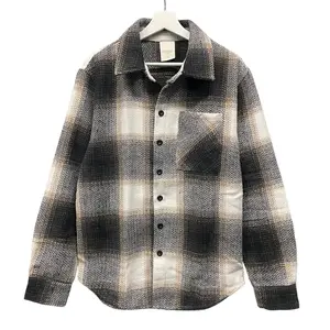 Men's Wool Blend Flannel Shacket Relaxed Fit Plaid Shirt Jacket